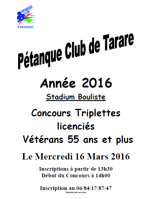 Concours vétérans stadium bouliste de Tarare le mercredi 16 Mars 2016