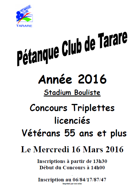 Concours vétérans stadium bouliste de Tarare le mercredi 16 Mars 2016 Concours vétérans stadium bouliste de Tarare le mercredi 16 Mars 2016