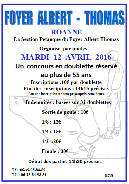 Concours club ALBERT THOMAS du mardi 12 avril 2016