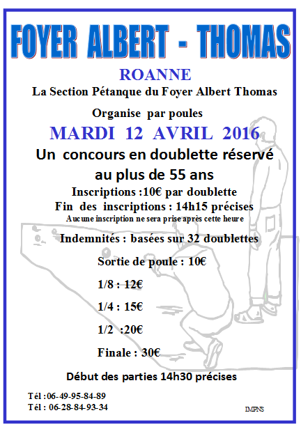 Concours club ALBERT THOMAS du mardi 12 avril 2016 Concours club ALBERT THOMAS du mardi 12 avril 2016
