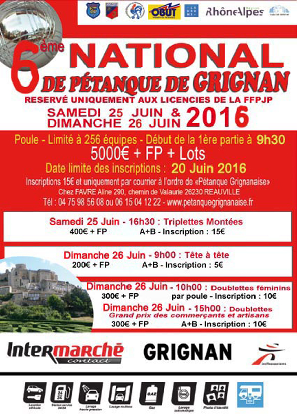 Concours national de GRIGNAN samedi 25 juin et dimanche 26 juin 2016 Concours national de GRIGNAN samedi 25 juin et dimanche 26 juin 2016