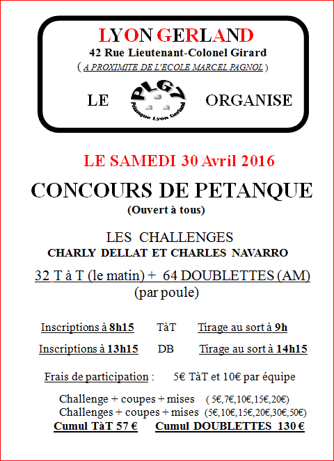 Concours du 30 Avril 2016 pour nos regrettés CHARLY. Concours du 30 Avril 2016 pour nos regrettés CHARLY.