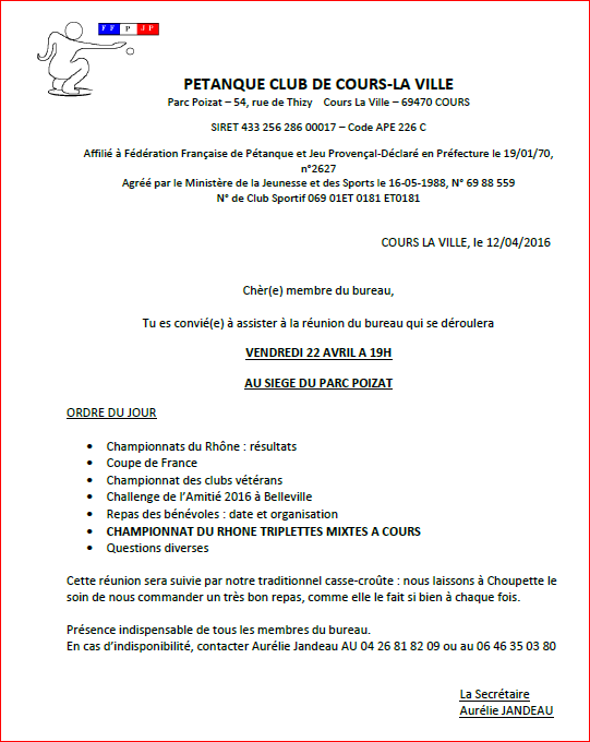 Réunion du vendredi 22 janvier 2016 à 19H00 au siège du PARC POIZAT Réunion du vendredi 22 janvier 2016 à 19H00 au siège du PARC POIZAT