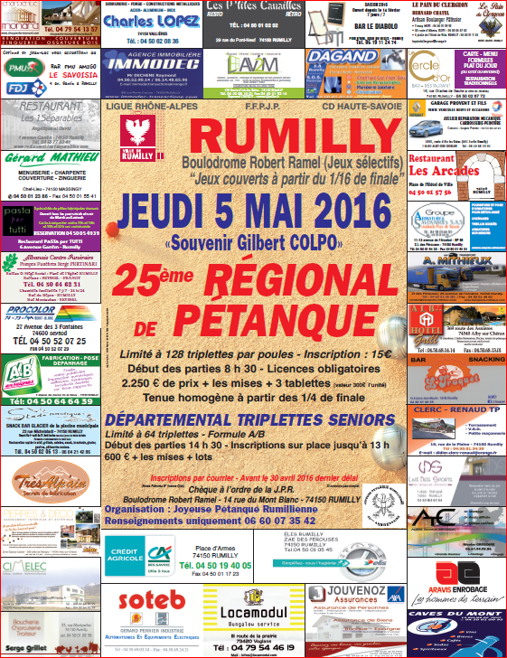 Concours 25 ème régional de pétanque à Rumilly 74150 jeudi 05 mai 2016 Concours 25 ème régional de pétanque à Rumilly 74150 jeudi 05 mai 2016