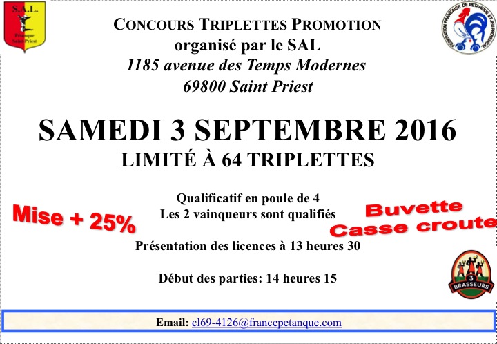 Concours officiel de samedi 3 Septembre 2016 SAL PETANQUE Concours officiel de samedi 3 Septembre 2016 SAL PETANQUE