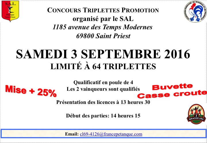 Concours officiel de samedi 3 Septembre 2016 SAL PETANQUE