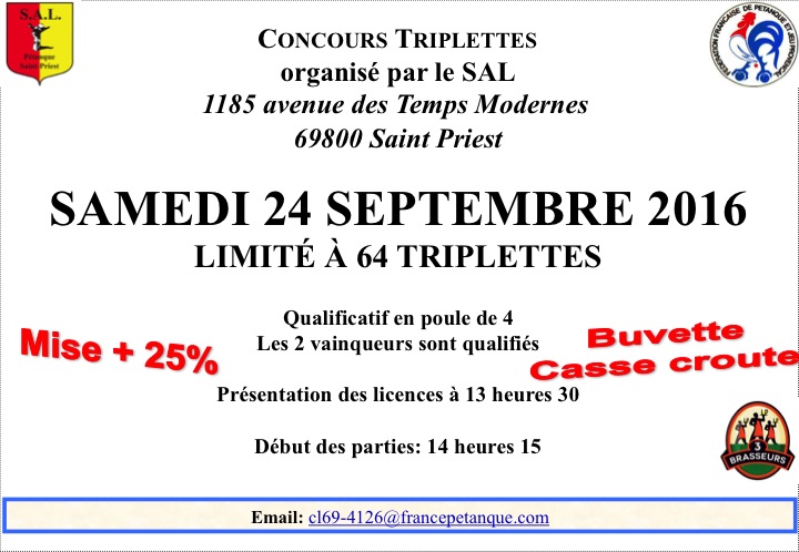 Concours officiel de samedi 24 Septembre 2016 SAL PETANQUE Concours officiel de samedi 24 Septembre 2016 SAL PETANQUE