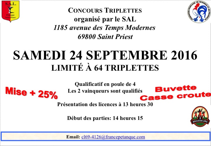 Concours officiel de samedi 24 Septembre 2016 SAL PETANQUE