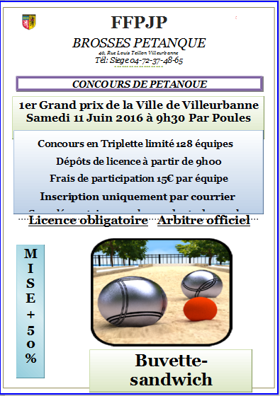 Grand prix de la Ville de Villeurbanne SAMEDI 11 JUIN 2016 Grand prix de la Ville de Villeurbanne SAMEDI 11 JUIN 2016