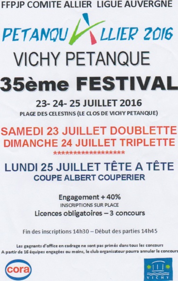 FESTIVAL DE PÉTANQUE AU CLOS LES 23,24 et 25 JUILLET 2016