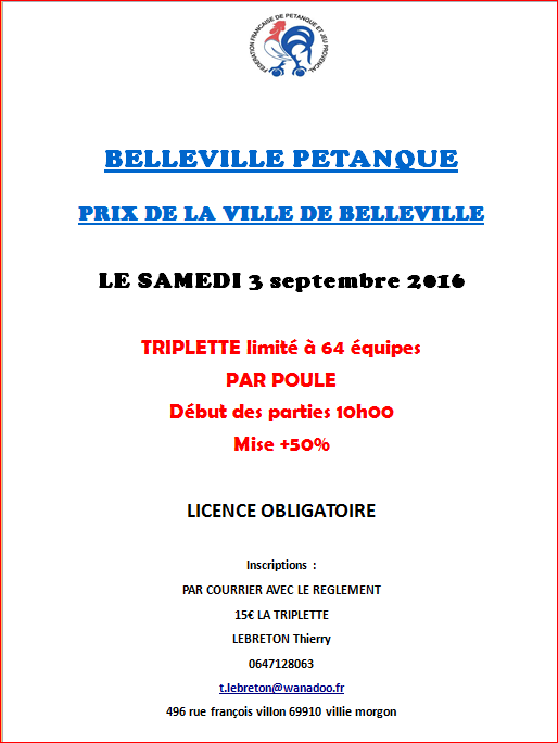 Grand prix de la ville de Belleville pétanque samedi 03 septembre 2016 Grand prix de la ville de Belleville pétanque samedi 03 septembre 2016
