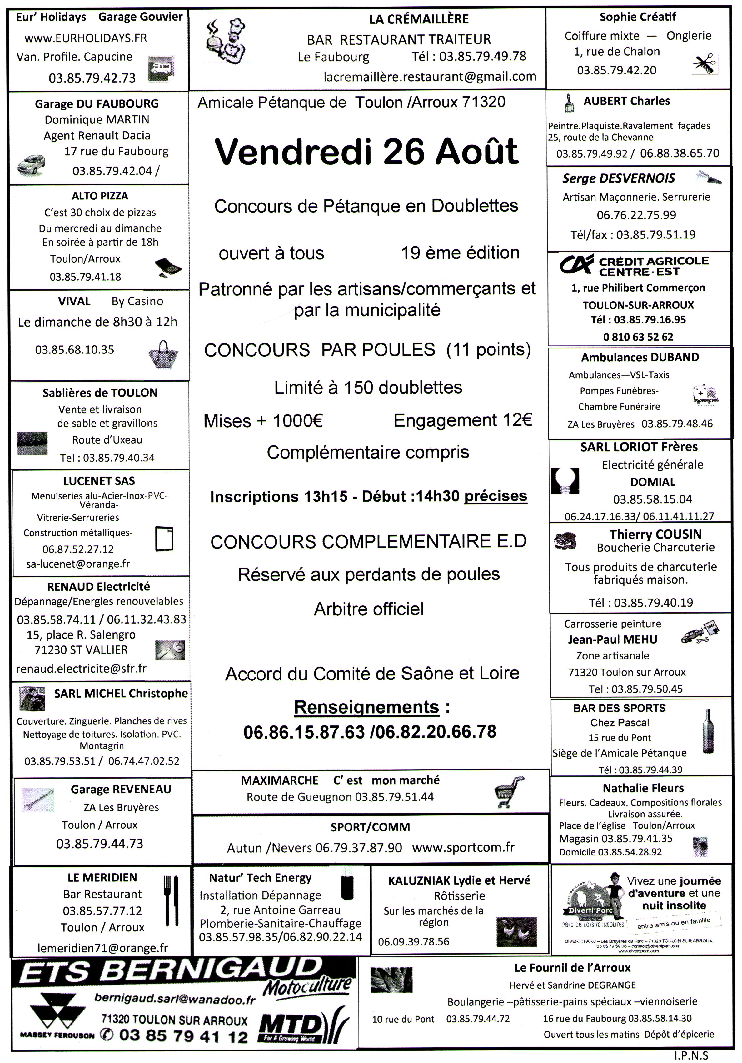 Concours TOULON SUR ARROUX  prix des commerçants vendredi 26 août 2016 Concours TOULON SUR ARROUX  prix des commerçants vendredi 26 août 2016