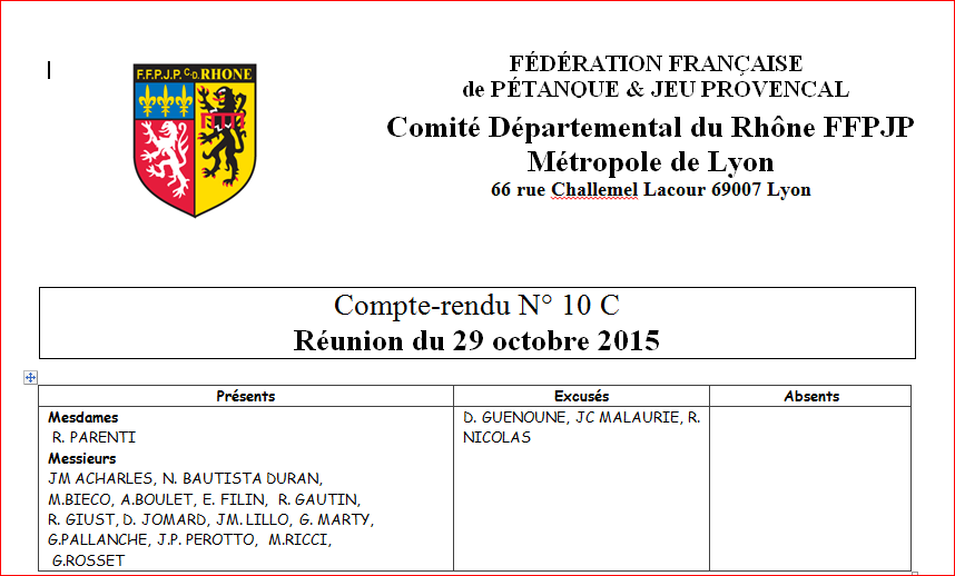 Compte-rendu N° 10 C Réunion du 29 octobre 2015 