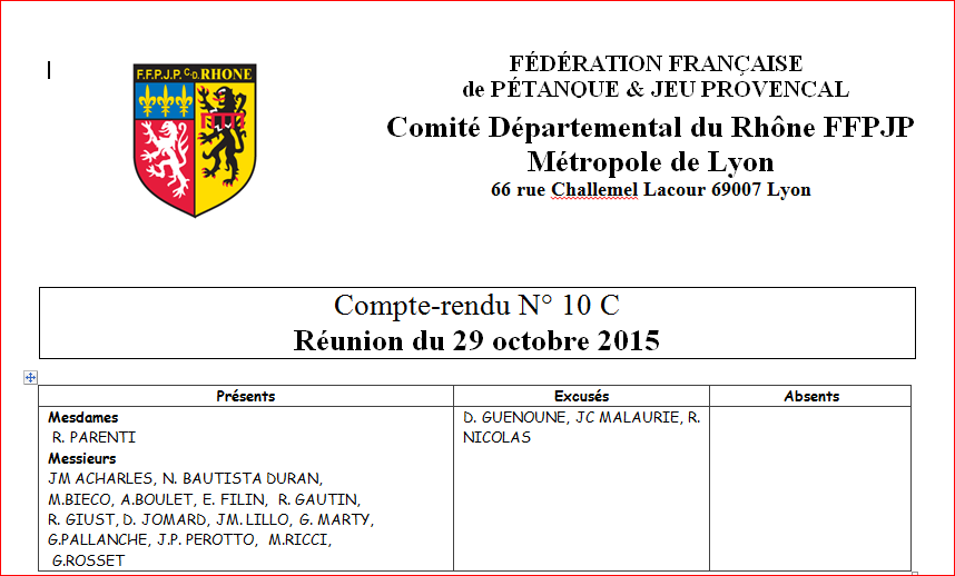 Compte-rendu N° 10 C Réunion du 29 octobre 2015  Compte-rendu N° 10 C Réunion du 29 octobre 2015