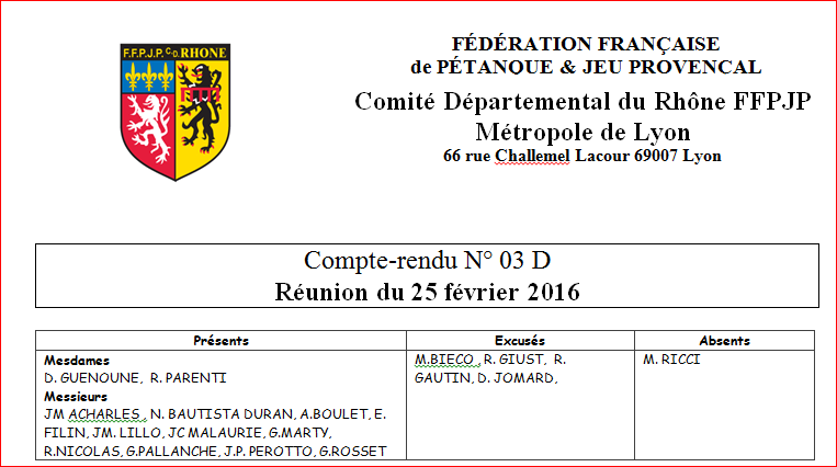 Compte-rendu N° 03 D Réunion du 25 février 2016