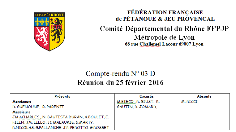 Compte-rendu N° 03 D Réunion du 25 février 2016 Compte-rendu N° 03 D Réunion du 25 février 2016