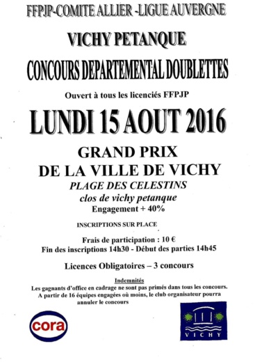 GRAND PRIX DE LA VILLE DE VICHY LE 15 AOUT 2016 AU CLOS