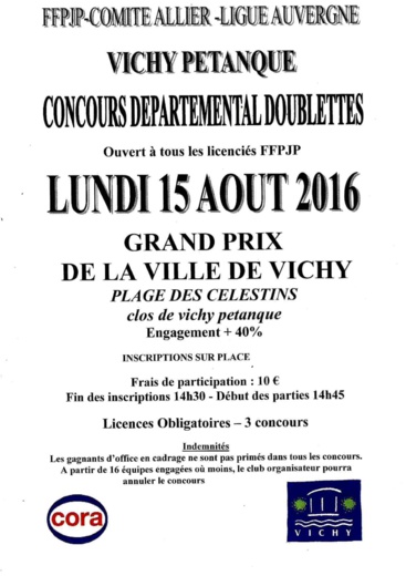 GRAND PRIX DE LA VILLE DE VICHY LE 15 AOUT 2016 AU CLOS GRAND PRIX DE LA VILLE DE VICHY LE 15 AOUT 2016 AU CLOS