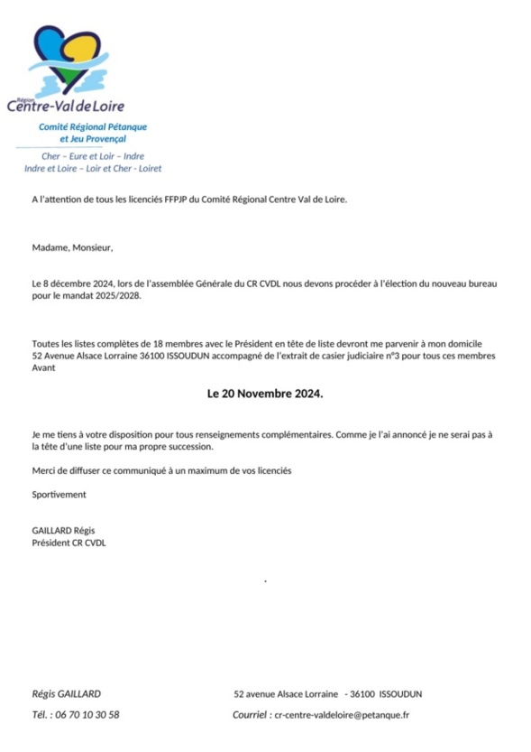 Election Comité Régional Centre Val de Loire Election Comité Régional Centre Val de Loire