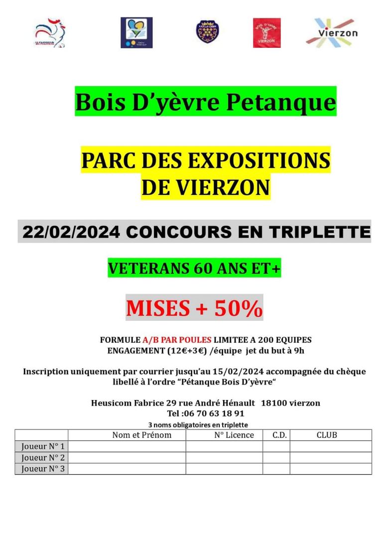 Tirage des poules Grand Prix Vétérans de Vierzon