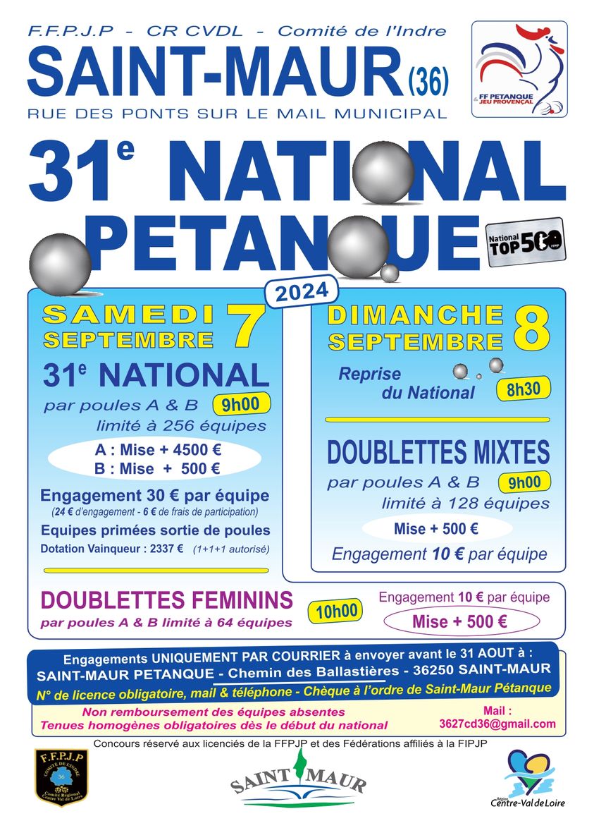 TIRAGE DES POULES DU NATIONAL DE ST MAUR TIRAGE DES POULES DU NATIONAL DE ST MAUR