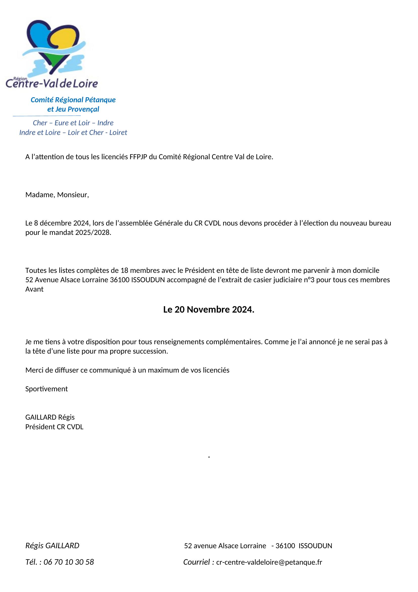 Election Comité Régional Centre Val de Loire Election Comité Régional Centre Val de Loire