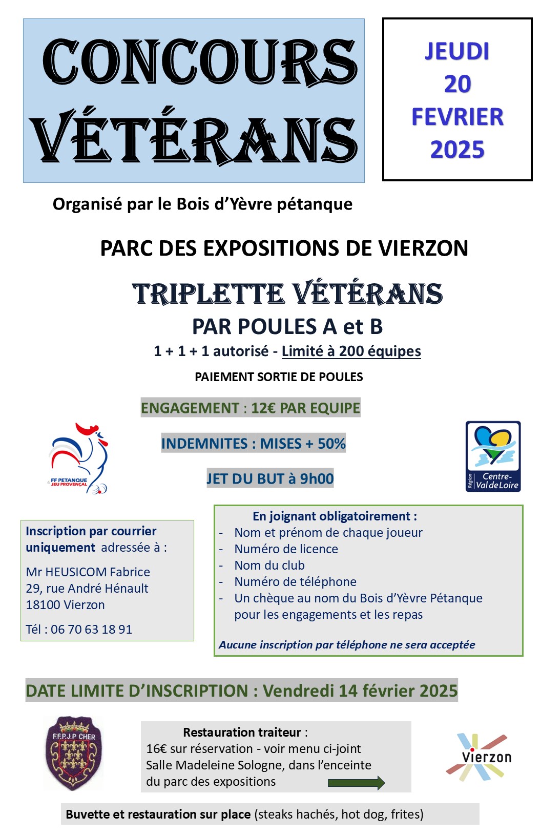 1er Régional de Vierzon liste des inscrits et tirage ainsi que le Vétérans 1er Régional de Vierzon liste des inscrits et tirage ainsi que le Vétérans