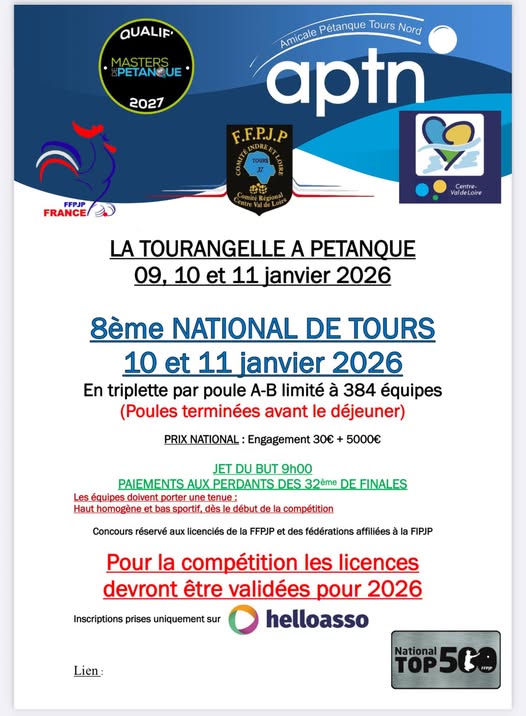 Tirage des poules du national de Tours avec Vétéran et Féminin également