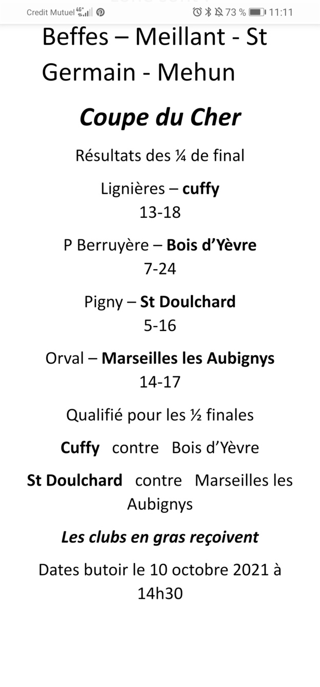 Tirage Coupe du Cher Tirage Coupe du Cher