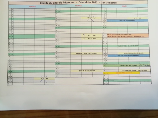 Calendrier 2022 1er trimestre