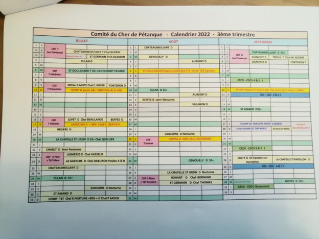 Calendrier 2022 3ème trimestre