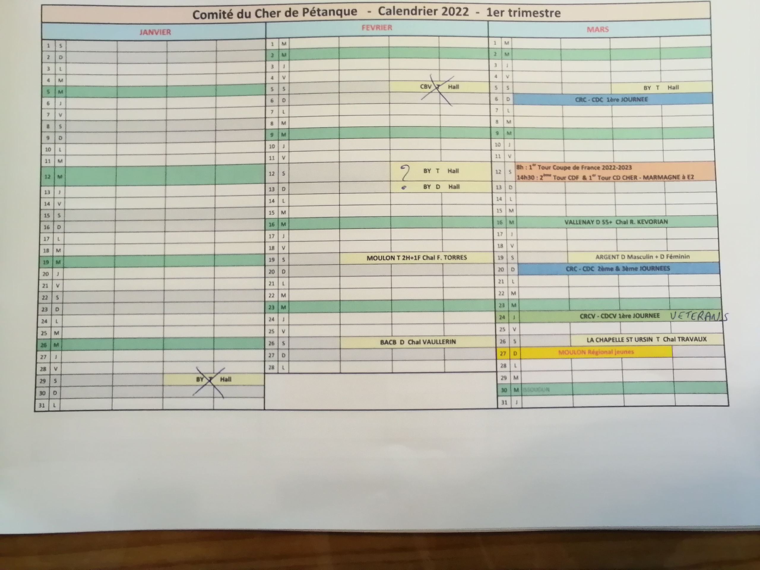 Calendrier 2022 1er trimestre