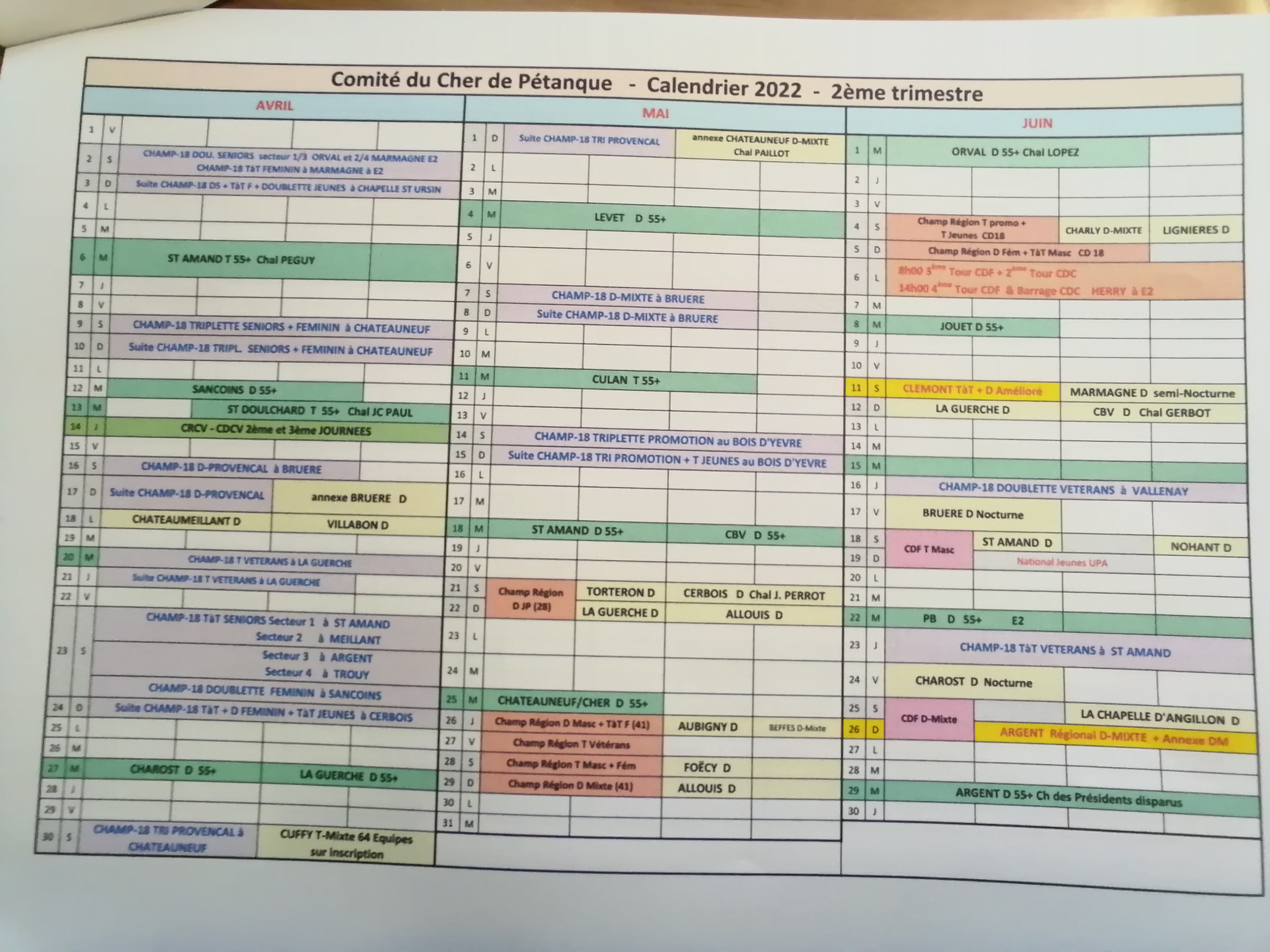 Calendrier 2022 2ème trimestre Calendrier 2022 2ème trimestre