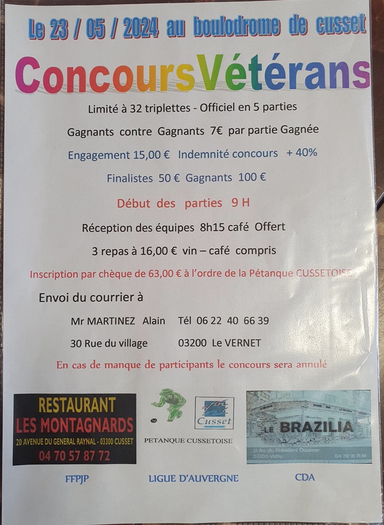 INFO Concours vétéran INFO Concours vétéran