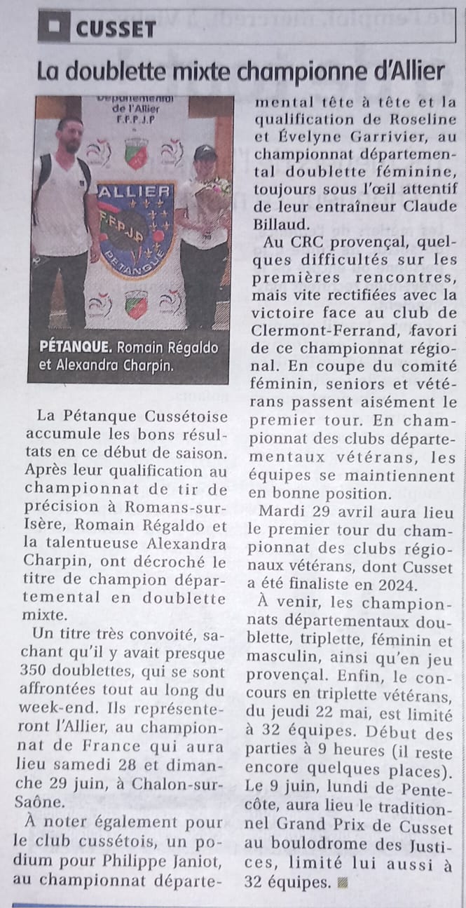 14/04/25 Bel article paru sur La Montagne aujourd'hui 14/04/25 Bel article paru sur La Montagne aujourd'hui