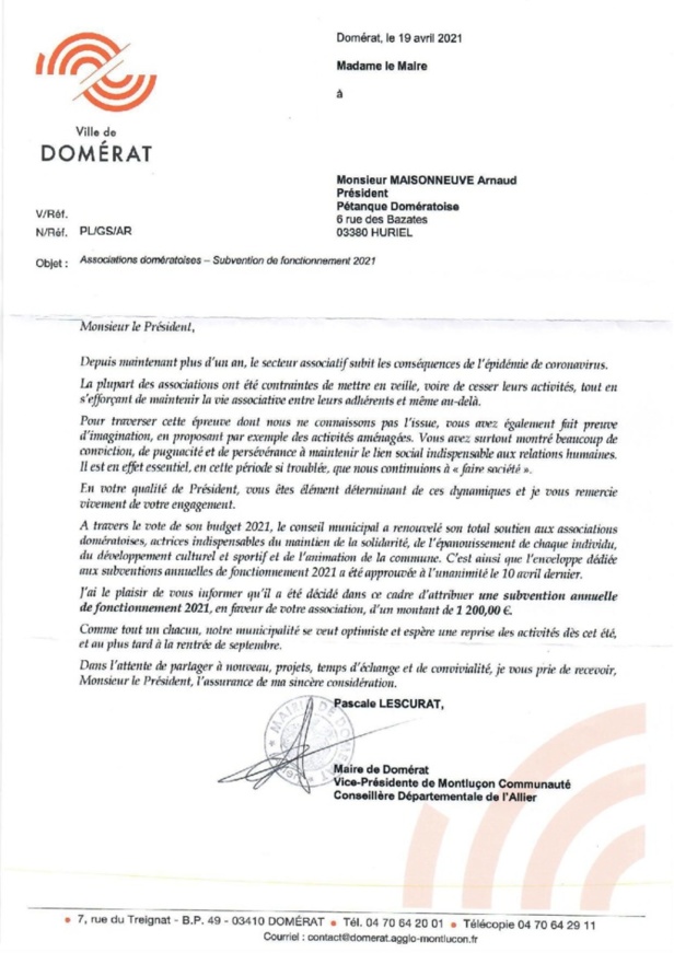 Subvention mairie Subvention mairie