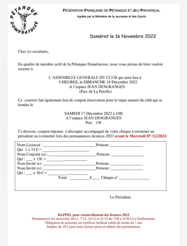 Informations club Informations club