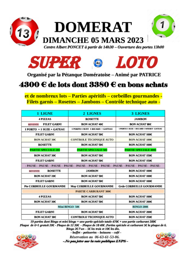 Loto de la pétanque Domératoise Loto de la pétanque Domératoise