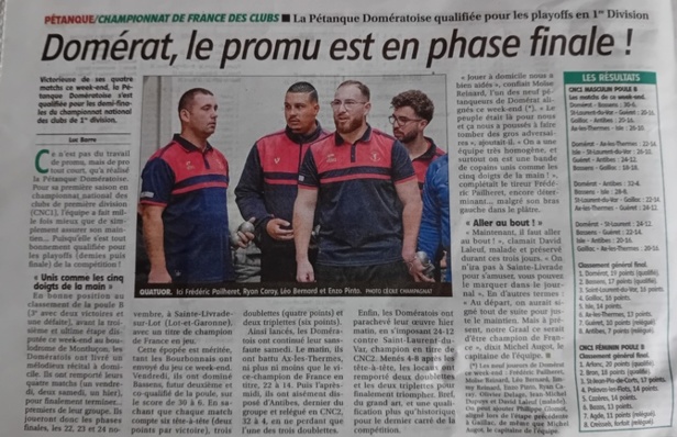 Article dans les pages sportives de La Montagne Article dans les pages sportives de La Montagne