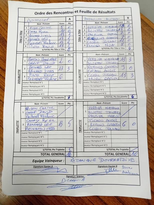 Feuille de match Feuille de match