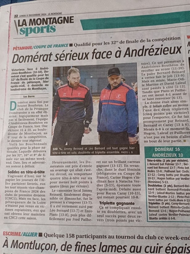 Article La Montagne pour la Coupe de France contre Andrézieux Bouthéon Article La Montagne pour la Coupe de France contre Andrézieux Bouthéon