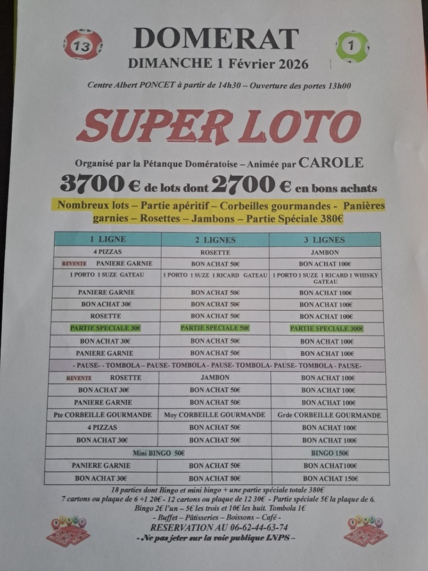 Loto du Dimanche 1 Février