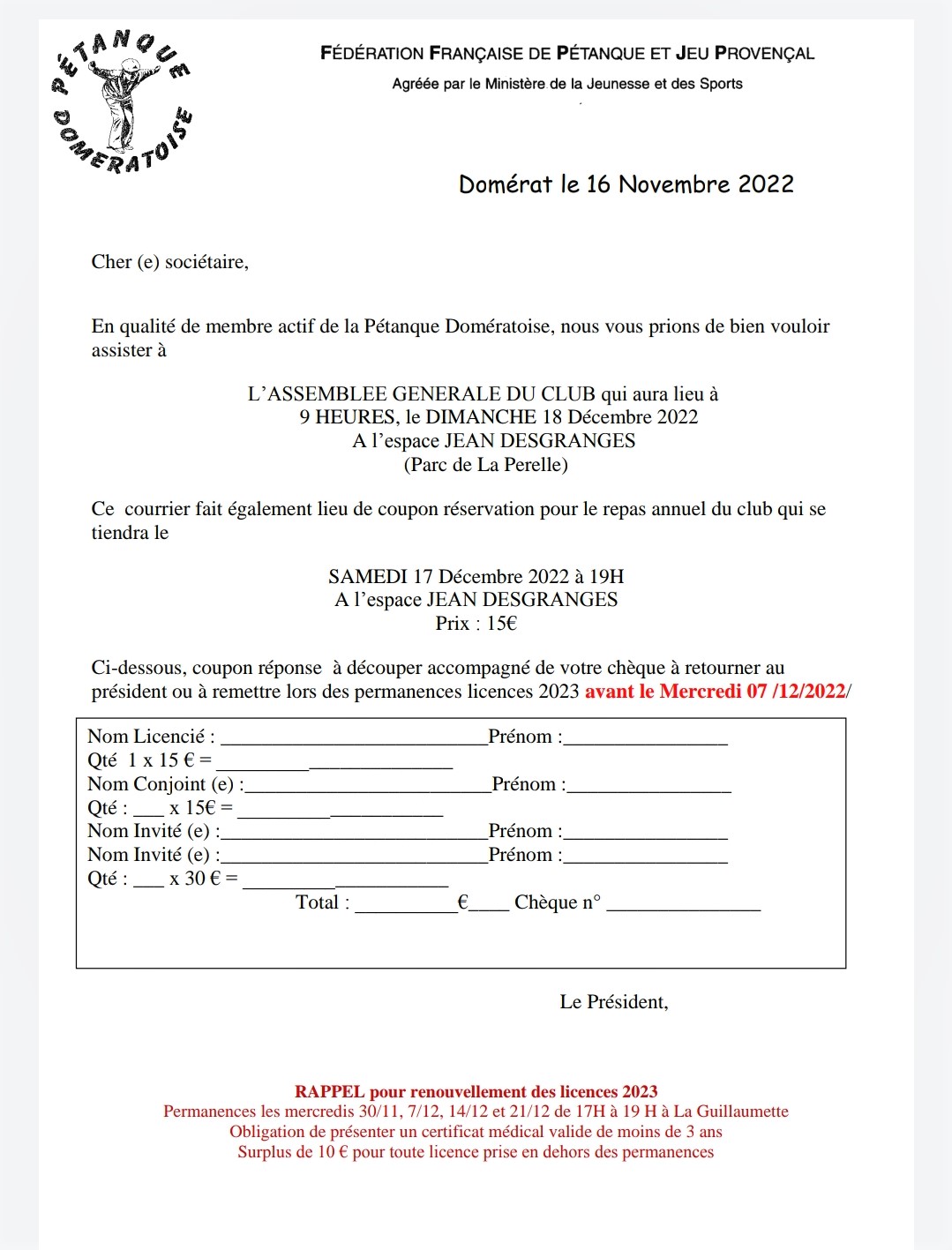 Informations club Informations club
