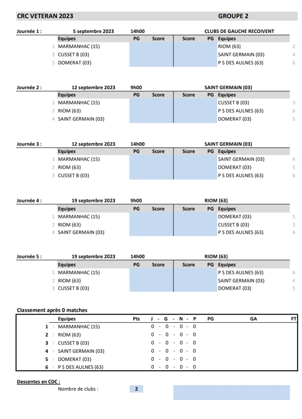 CALENDRIER CRC VETERANS 2023