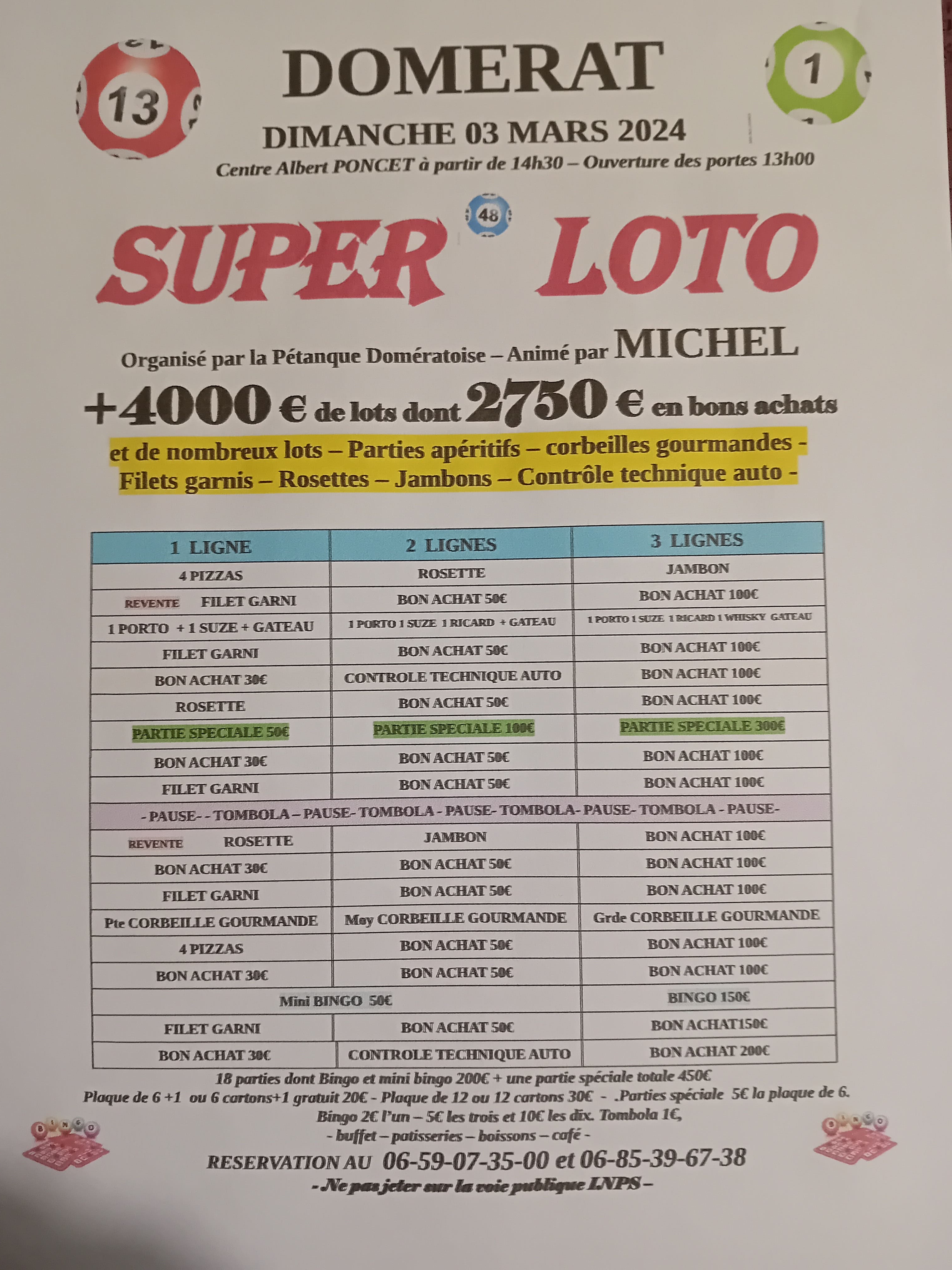 Loto du Dimanche 03 Mars à Domérat Loto du Dimanche 03 Mars à Domérat