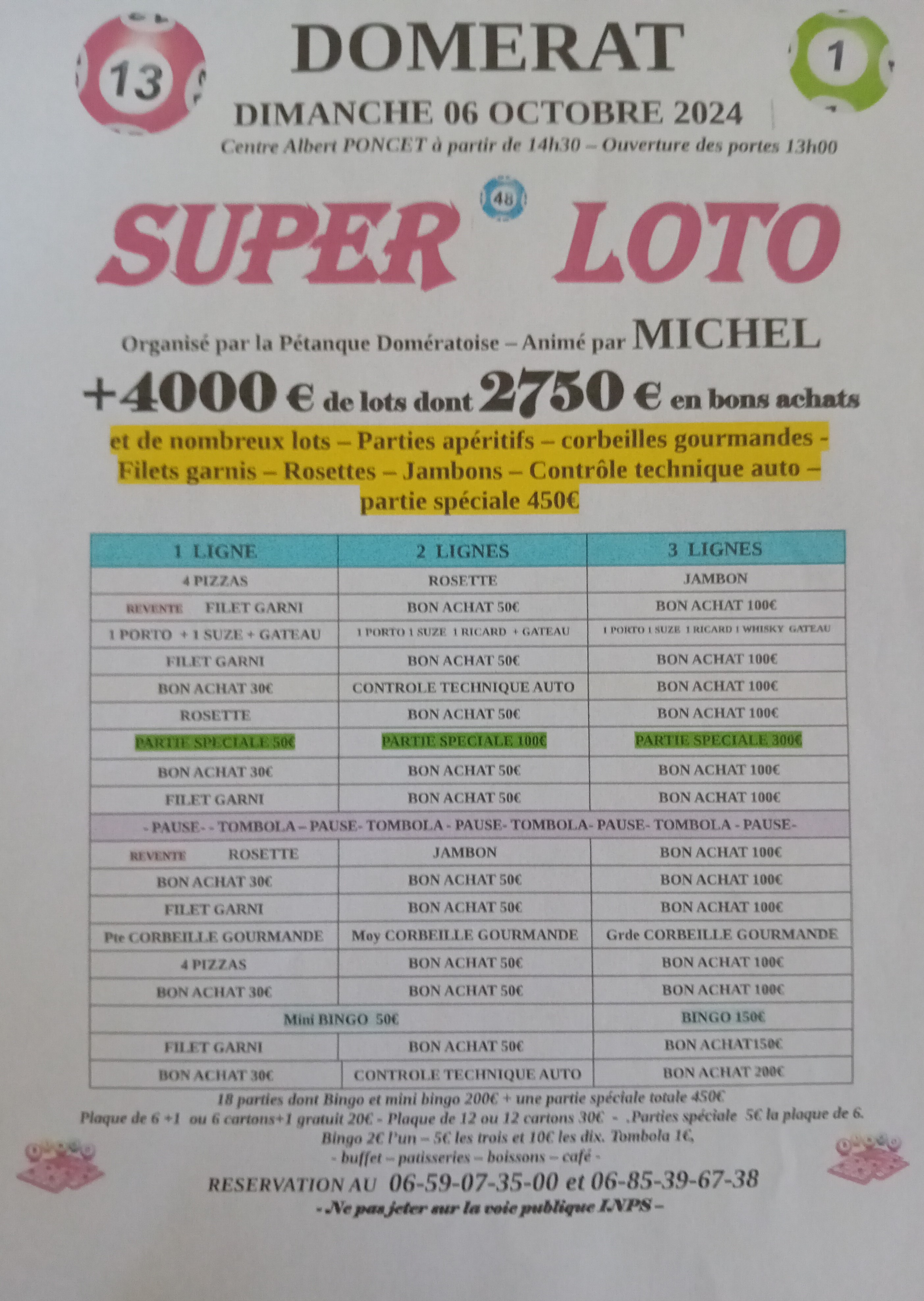 Loto du Dimanche 6 Octobre Loto du Dimanche 6 Octobre
