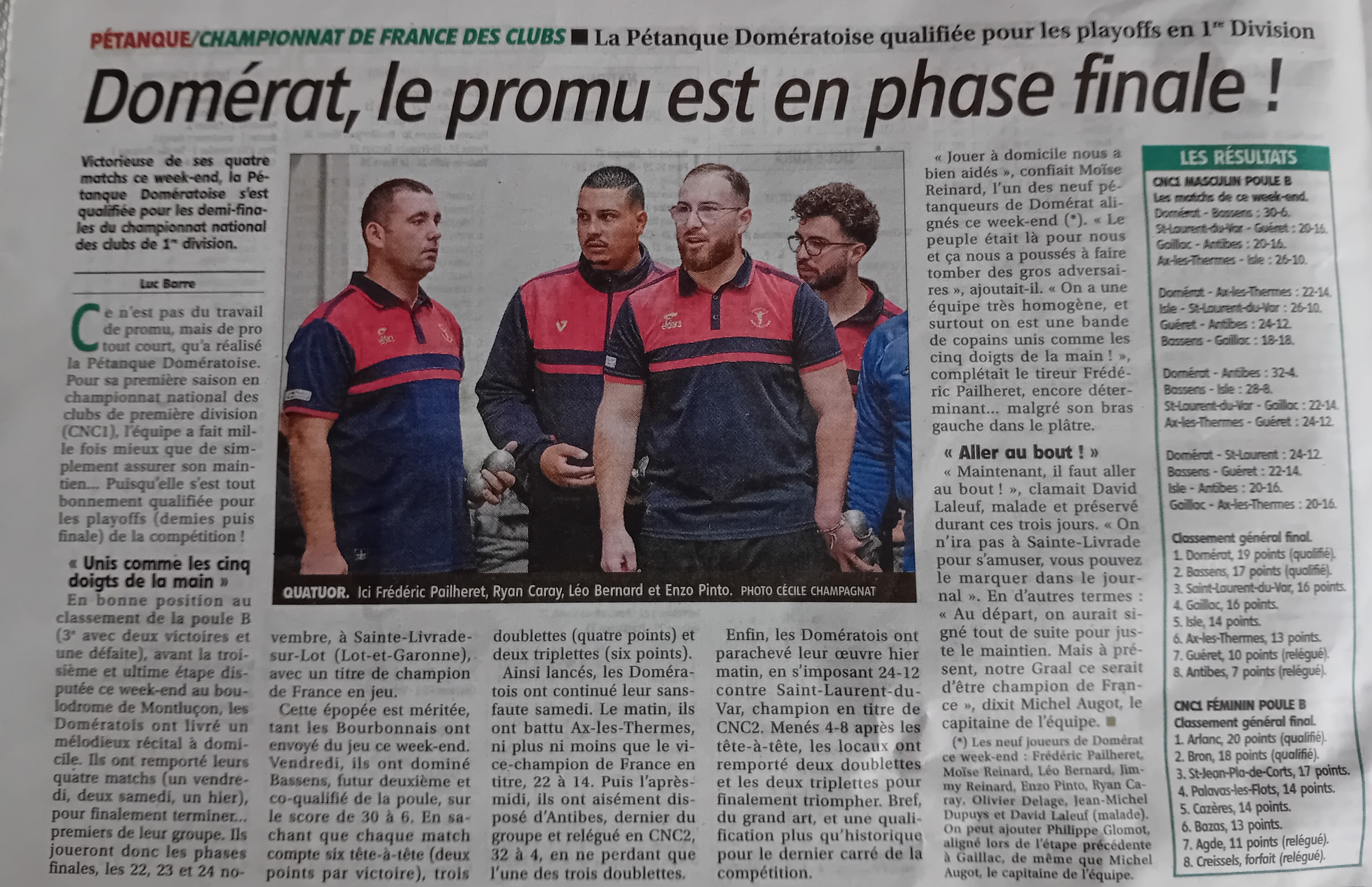 Article dans les pages sportives de La Montagne Article dans les pages sportives de La Montagne