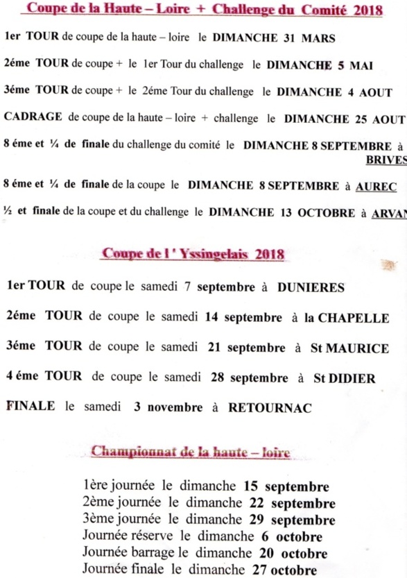 Dates des 2 coupes + championnat