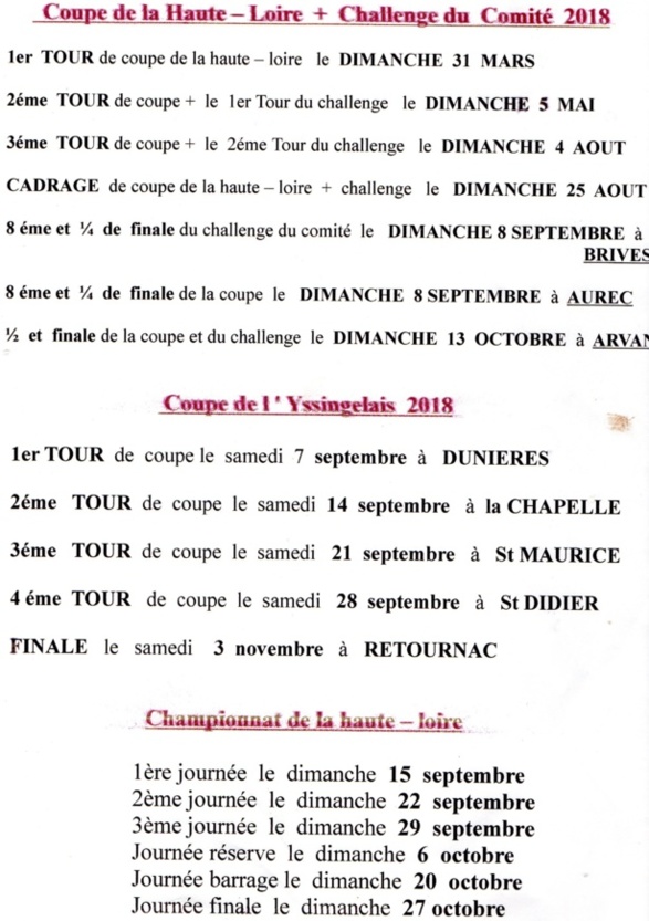 Dates des 2 coupes + championnat Dates des 2 coupes + championnat