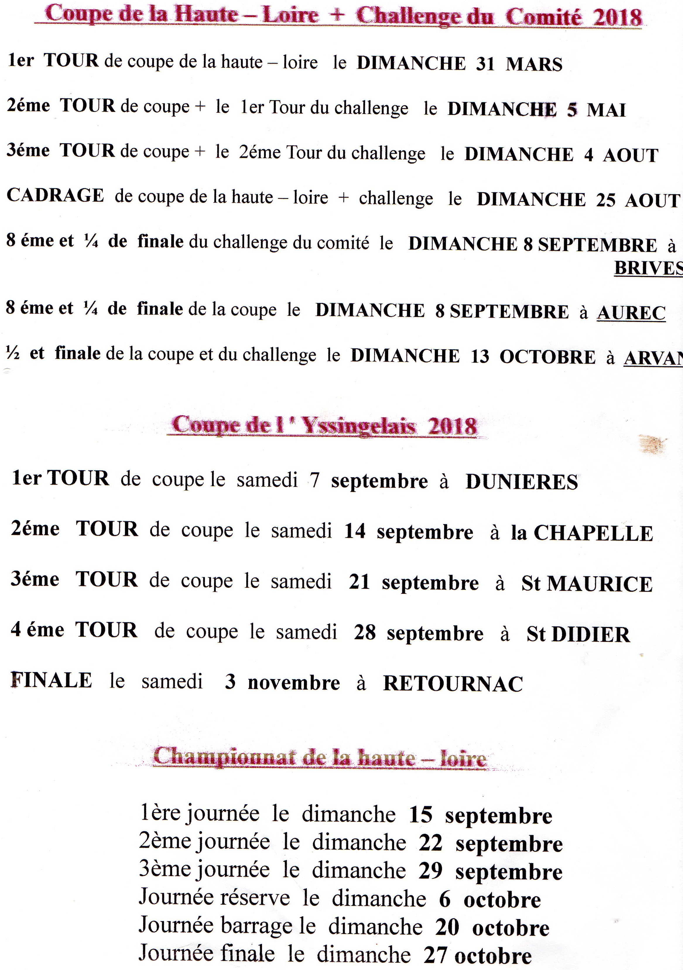 Dates des 2 coupes + championnat Dates des 2 coupes + championnat